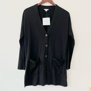 NWT J. Jill Black Classic V Neck Cardigan Two Front Pockets Soft Cotton Rayon XS